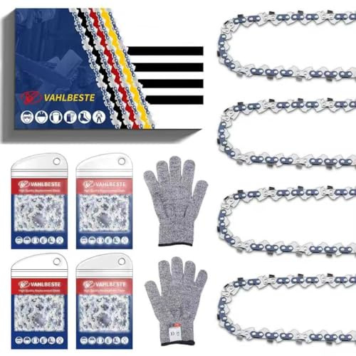 Vahlbeste Pack de 4 Cadena Motosierra 3/8LP 0.051(1,3mm), 50 Eslabones para Espadas de 35cm(Caja de Almacenamiento), Cadena de Motosierra compatible con MS181 MS192T MS211, 3636 000 0050, AMW10