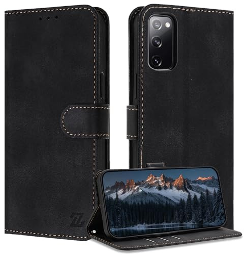 ZONNAVI für Samsung Galaxy S20 FE 5G/4G Hülle, [RFID Blocker] PU Lederhülle Schutzhülle mit Kartenfach, Wallet Case Stoßfeste Flip Cover für Samsung S20 FE 5G/4G Handyhülle (Schwarz)