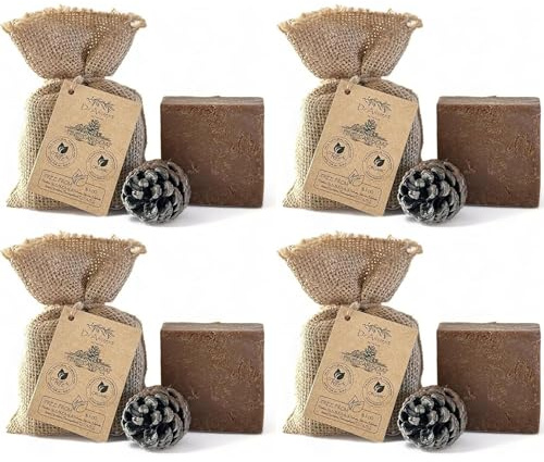 Dr. Ancient svart tvålstycke med talltjära, biologisk, naturlig, vegansk, traditionell, handgjord, antimykotisk, mot akne, kliande hud (4-pack)