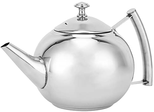 WPKD BLUEIY Tetera de acero inoxidable, 1 litro, sin hervidor con filtro para preparar hojas sueltas y bolsas de té, tetera pequeña de metal para uso doméstico, color plateado