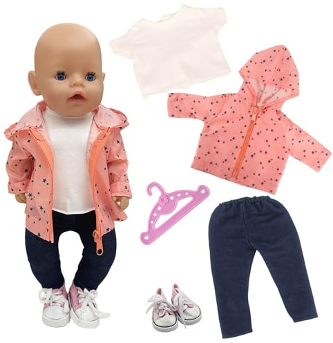 5 Pcs Doll Clothes Outfits for 14-18 Inch Baby Dolls, 35-45cm Cute Doll Accessories with Star Hoodie T-Shirt Pants Canvas Shoes Hanger, Birthday for Girls(No Doll)