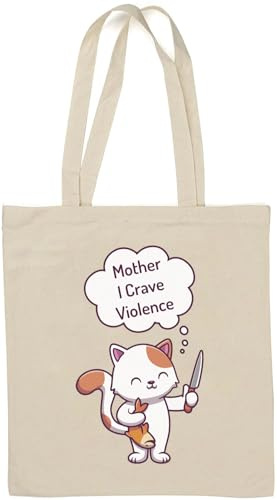 Süße kleine Katze, Kätzchen, Mutter I Crave Violence Fischmesser, natürliche Baumwolle, Weiß