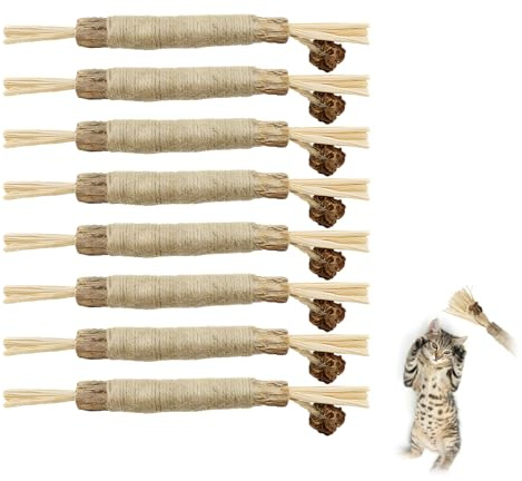 8 pezzi giocattolo gatto, bastoncini da masticare Matatabi giocattoli da masticare in legno per gatti, giocattolo interattivo interno per pulire i denti dei gattini aumentare l'appetito calmare