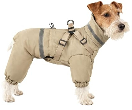 BT Bear Hunde-Wintermantel, Jacke, Outdoor, verstellbare 4 Beine, Hundejacke mit Geschirr, reflektierender Overall, wasserdichter Mantel für kleine und mittelgroße Hunde, Khaki, Größe M