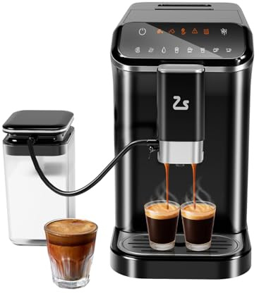Automatic Espresso Machine with 20 Bar Pressure – One-Touch Coffee Maker, Built-in Grinder & Milk Frother, 6 Custom Recipes, 1.5L Water Tank, Auto Self-Cleaning, 120V for Home & Office (Black&Silver)