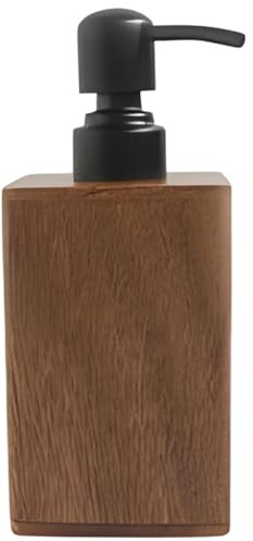 BOSREROY Seifenspender aus Holz, 400 ml / 13,5 Fl Oz für Badezimmerhand, Walnussholz, quadratischer Spender, Holz, massiv, nachfüllbar, Lotion mit Pumpe, Edelstahl, 7,4 x 19 cm, Braun