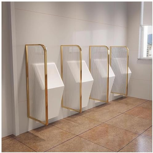 Badezimmertrennwand, Wandmontierte Trennwand für Öffentliche Toiletten, Sichtschutzwand Aus Gehärtetem Glas für Herrenurinale mit Goldfarbenem Edelstahlrahmen, Trennwand für Öffentliche Toil
