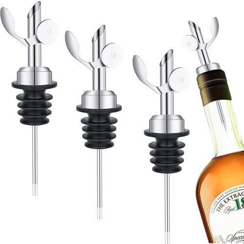 DabbOo 3 Pezzi Tappo Bottiglia Olio Versatore per Vino Beccuccio in Acciaio Inossidabile Versatore Olio Con Coperchio Anti-Perdita Tappo Per Alcol, Vino, D'oliva(Argento)