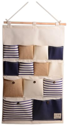 IMIKEYA Organizador Colgante de Almacenamiento de Pared Grande Bolsa de Algodón y Lino 13 Bolsillos Reutilizable y Fácil de Lavar Adecuado para Guardar Revistas Cosméticos y Juguetes