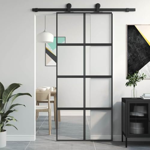 Glissières pour portes coulissantes - Noir - 90 x 205 cm - Verre trempé et aluminium - Porte coulissante pliante - Design simple et élégant