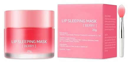 Fuktgivande läppbalsam, läppmask reparerar torr, läppvårdsmask, läppbalsam för nattläppvård, med läppborste, för läpppeeling och minska fina linjer, 20 g