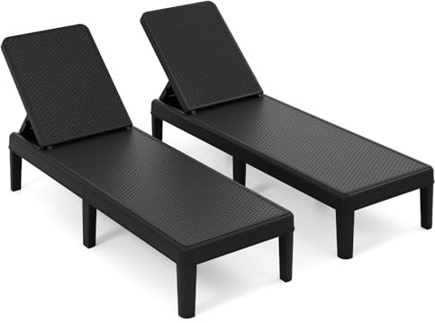 COSTWAY 2er Set Sonnenliege wetterfest, Gartenliege Kunststoff | Verstellbare Rückenlehne, Balkonliege, Terrassenliege bis 150 kg belastbar, Liegestuhl für Garten, Terrasse, Balkon, Schwarz