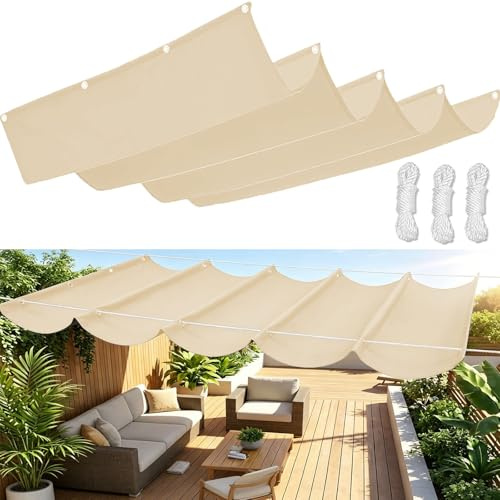 Toldo Vela de Sombra Retráctil, Impermeable Ondulada Toldo Vela Protección Rayos UV Vela Sombra Pérgola para Terraza Balcon Jardín-Beige||50x200cm