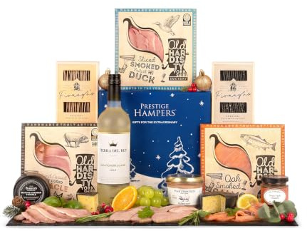 Fresh Food Christmas Hamper - White Wine, Salmon, Cured Meats & Cheese | Fresh Food & White Wine - Christmas Hamper - Salmon - Cured Meats - Artisan Cheese - Corporate Gifts - Staff Rewards
