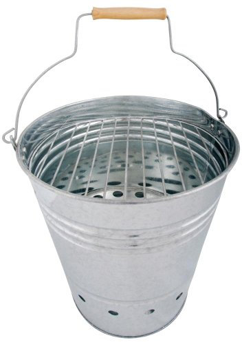 Esschert Design BBQ Eimer, Grilleimer, Grillkübel, Feuerkübel mit Griff, Holzelement am Griff, 34 cm hoch, Ø 30,5 cm