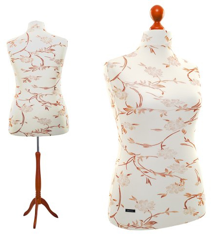 Schneiderpuppe / zum Probierpreis! LUCCESI / Größen S - XL (Female) / Torso Size: L/XL (42-44) / Wechselbezug Creme-Weiss/florales Muster (braun) | Standfuss Calvados | Damen - Schaufensterpuppe