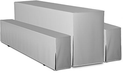 TexDeko® Hussen Bierzeltgarnitur 3-teiliges Set Premium Blickdicht strapazierfähig 2 Bierbankhusse 1 Biertischhusse 220x70cm für Festzeltgarnitur (Grau)