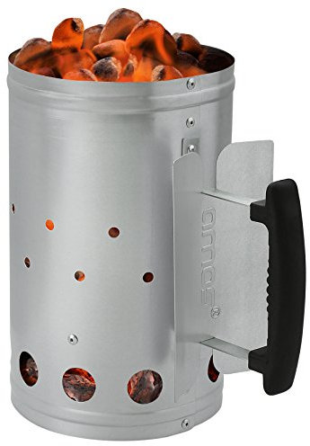 AMOS Barbecue Charcoal Chimney Starter for Lumpwood, Briquettes - Quick Fire Lighter with Thermoplastic Handle, Galvanised Steel Grill
