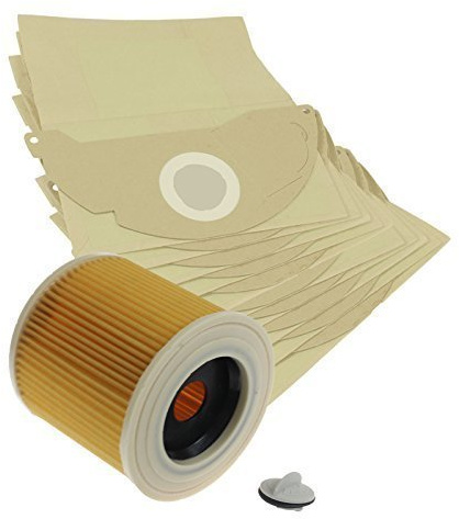 Vacspare Paper Dust Bags & Round Cartridge Filter for Karcher MV2 Vacuum Cleaners (Pack of 10 Bags)