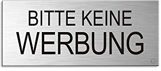 Briefkastenschild Bitte keine Werbung 60x25 mm Aluminium gebürstet vollflächig selbstklebend