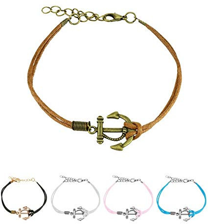 Treuheld Armband - Leder - Anker [05.] - braun (Anker: Gold Antik)