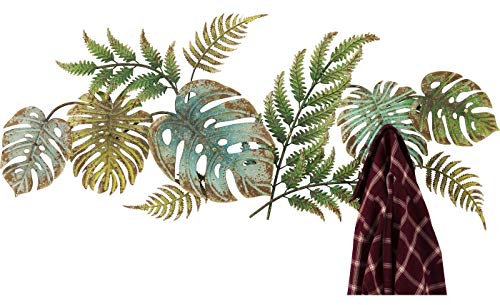 Kare Design Garderobe Jungle Party, Grün, Garderobenleiste mit 6 Garderobenhaken, Dschungel Look, 43x107x5 cm (H/B/T)