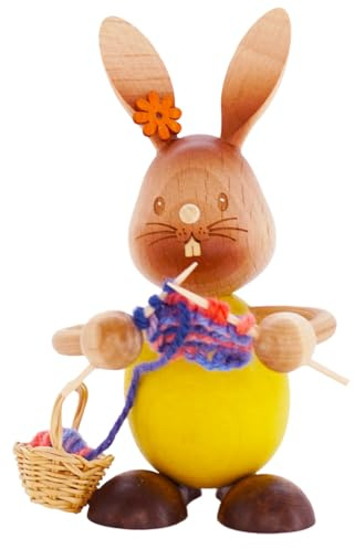 Rudolphs Schatzkiste Osterdeko Hase Stupsi mit Strickzeug – Holzfigur – Ostern - Frühjahr - Höhe 11 cm – Handarbeit Erzgebirge - NEU