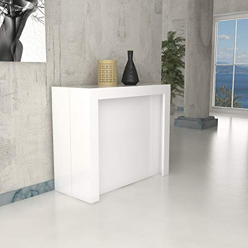 VE.CA.s.r.l. - Tavolo Consolle Marte - In Legno Nobilitato e Alluminio - Con Porta Prolunghe - Allungabile Fino a 3 Metri - Arredo Casa, Cucina - Colore: Bianco Lucido - Made in Italy