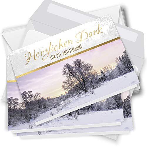 Danksagungskarten Trauer – 10 Klappkarten mit Umschlägen – Motiv: Winter Baum – Trauerkarten Danksagung mit Text – Dankeskarten Trauer nach Beerdigung