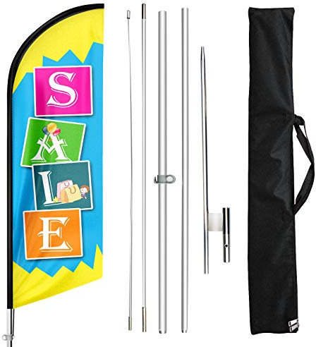 FSFLAG Swooper Windlose Fahne und Mast Kit, 3 m Federflagge zum Verkauf, Werbung Federbanner, Schilder mit Flaggenmast Kit und Erdspieß