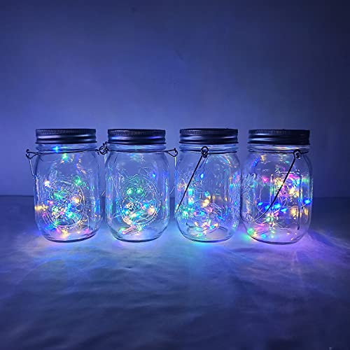 Decorman Solar Mason Jar Lights, 4 Pack 30 LED Fairy Star Firefly String Lids Lights with 4 Hangers for Patio Yard Garden Party Wedding Christmas Decoration(Jars Not Included) (4 Pack, Colorful)