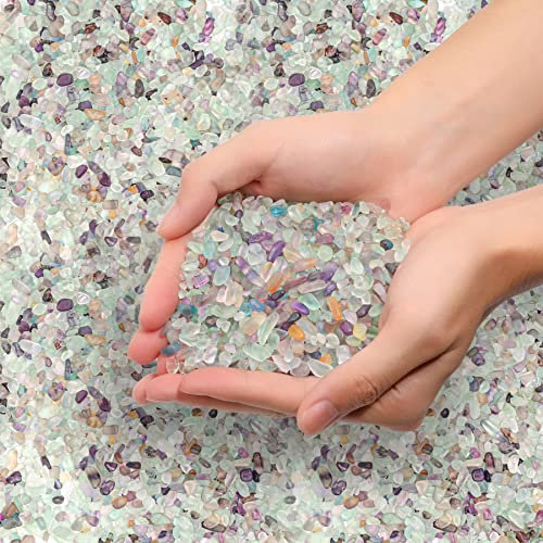 T4U Decorative Stones Gravel 450g (1 lb), Stone for Plants Succulent Pot, Small Irregular Matte Tumbled Chips Mixed Color, Crushed Crystals for Crafting Aquarium Garden Vase Fish Tank DIY - Fluorite