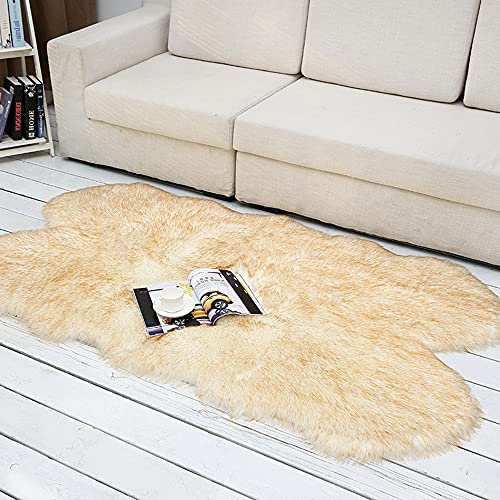 Ultra Soft Shaggy Rug 100x180cm Carpet Anti-Skid Area Rug Faux Lambskin Sheepskin Rug Modern Decor Rug Ideal for Living Room Bedroom Nursery Kids Baby Room,Beige