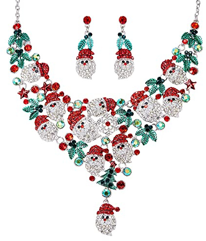 EVER FAITH Weihnachten Schmuck Set Weihnachtsmann Halskette Ohrringe Geschenk für Damen Mädchen