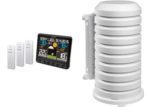 La Crosse Technology WS6825BLA+2 Station Météo, Noir & Coque pour article émetteur TFA Dostmann 98.1114.02, blanc, 10,2 x 9,5 x 17,5 cm