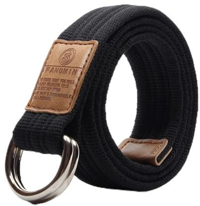 Overhil1s Doppelring Schnalle Leinwand Gürtel Männliche Persönlichkeit Trendy Jugend Militärisches Training Dünn Gürtel Weibliche Einfache Wildweberei (Color : Schwarz, Size : 125)