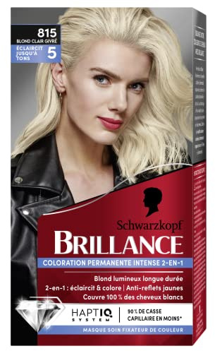 Schwarzkopf - Brillo – Color permanente intenso 2 en 1 – Diamante brillante – aclara hasta 5 tonos – rubio claro – contra reflejos amarillos – Polar rubio 815