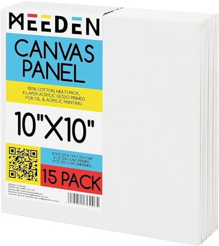 MEEDEN Canvases for Painting,10x10 Blank Paint Canvas Panels 15-Pack,100% Cotton White Art Canvas Boards,8 Oz Gesso-Primed Artist Acid-Free Canvas, Art Supplies for Oil Painting & Acrylic Pouring