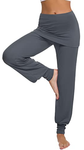 Terecey Yogahose Damen Lang mit Rock Yoga Pants Baggy Jogginghose Damen Bequeme Hose Pumphose Yoga Bekleidung Damen für Yoga Pilates Tanzen Joggen Dunkelgrau XL