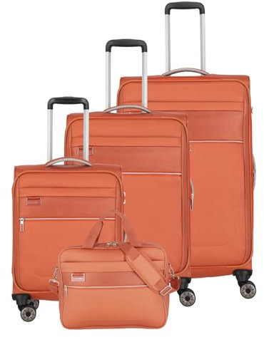 Travelite Kofferset 4 teilig Weichschale 4 Rollen, Größen S-M-L + Bordtasche, nachhaltig, MIIGO, Reisegepäck Set aus recyceltem Material, TSA Schloss, Koffer Größen L + M erweiterbar