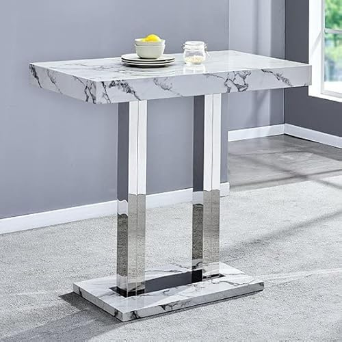 Furniture In Fashion Diva Bar Table Rectangular Breakfast table for kitchen living dining room Multi-purpose Space-saving Easy Assembly 4 to 6 Seater Diva Marble Effect High Gloss W120xD70xH110cm