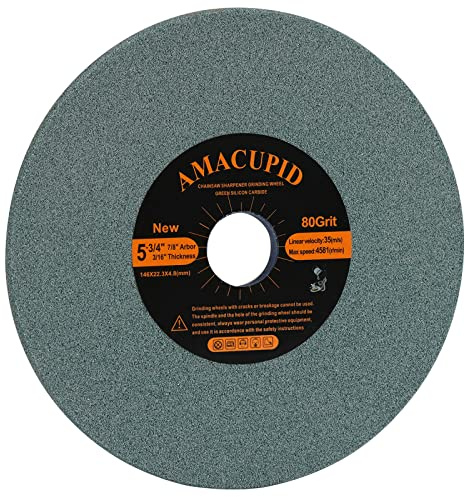 AmaCupid Chainsaw Sharpener Grinding Wheel, Green Silicon Carbide Abrasive. For Universal Saw Chain sharpeners. Sharpening Hard Alloy Saw Chain Teeth. 3/16 Thickness, 5-3/4 Diameter