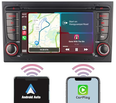 YZKONG Radio de Coche para Audi A4 S4 RS4 2003-2012 Compatible con inalámbrico Carplay Android Auto, Radio de automóvil de Pantalla táctil de 7 Pulgadas Am/FM/RDS/Bluetooth/USB