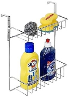 Provance Hängeregal für die Schranktür Küchenschrank Putzschrank Einhängeregal Metall Einhängekorb für Badezimmer und Küche mit 2 Ablagen aus Metall Abmessungen (HxBxT) 33,5 x 30 x 13 cm