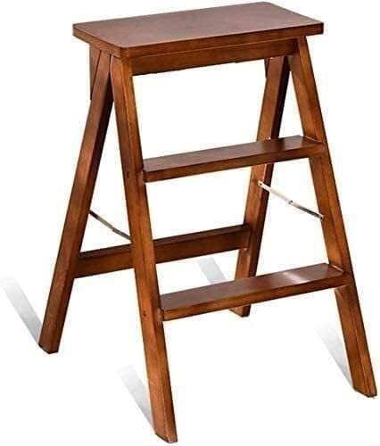 OKUOKA Klappbarer Tritthocker aus massivem Holz, für Haushalt, Küche, Garten, Klettern, Hochhocker, Holzleiter, Sitzhocker, tragbar, Dual-Use-Wohnzimmer/weiß (Walnussfarbe)