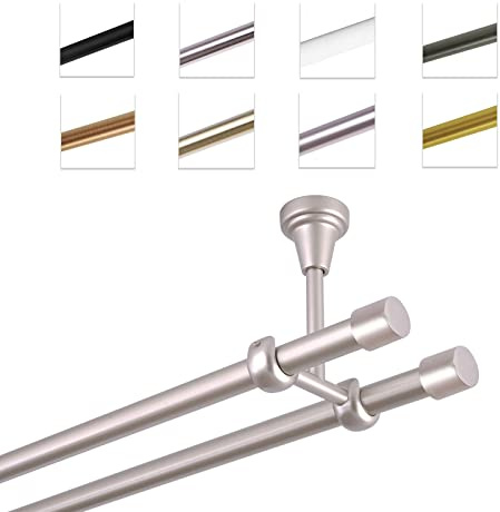 MDEKOR Gardinenstange 280 cm 2-läufig | Vorhangstange für die Deckenmontage Silber aus Metall | Gardinenstangenset Ø 19mm