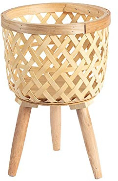 Soporte para Plantas, Soporte para Plantas de Ratán Tejido, Maceta Tejida con Patas de Madera, Cesta Tejida a Mano Soporte para Plantas de Flores Soporte para Plantas de Ratán, Cesta Rústica de Mimbre