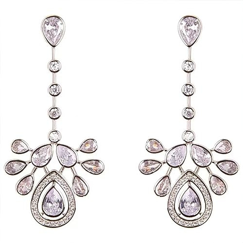 Miancheng Pendientes largos de plata de ley 925 con circonitas cúbicas para mujeres, niñas, novias, damas de honor (pendientes de boda), 52 mm, Circonita cúbica