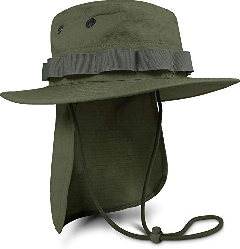 normani Boonie Hat Krempen Outdoor Hut 'Junglescout' mit abnehmbarem Nackenschutz für den Sommer Farbe Oliv Größe M