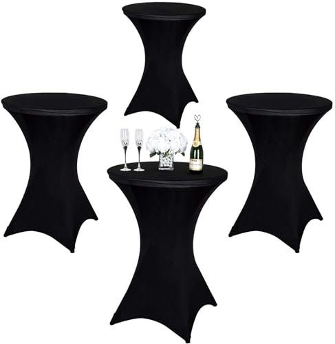 Vnituasr 4er-Set Cocktail Tischhussen, Stehtisch Husse für Bistrotisch Ø 80-85 cm, Schwarz Stretch-Tischdecke für Hochzeitsereignis, Ausstellung und Stehtische(80×110cm,schwarz)